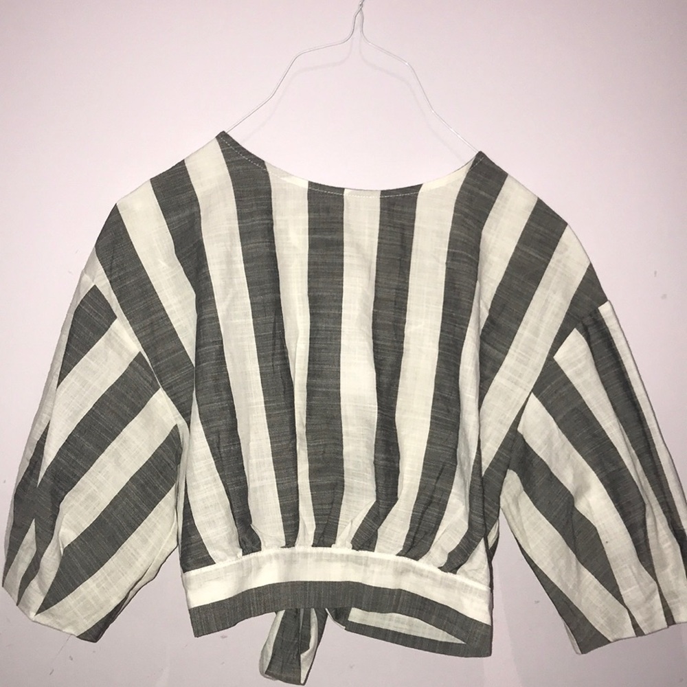 Gray and White Stripes Crop top